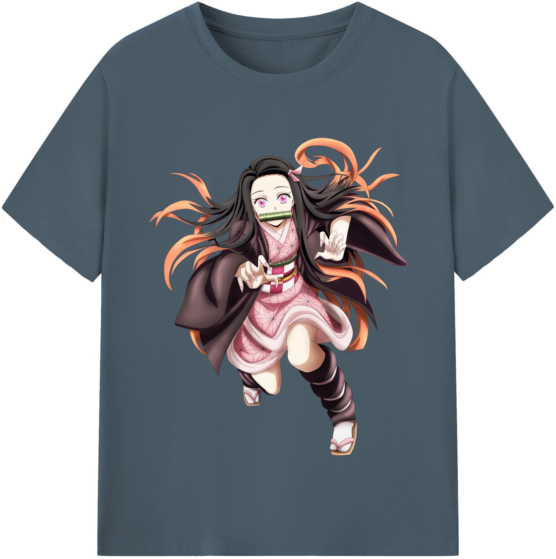 （画像用） 鬼滅の刃（きめつのやいば）竈門 禰󠄀豆子／かまど ねずこ Kamado Nezuko 綿100％半袖Tシャツ（フロントプリント）